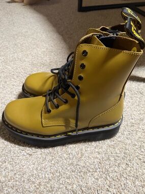 Dr. Martens Mustard Yellow Lace-Up Platform Boots